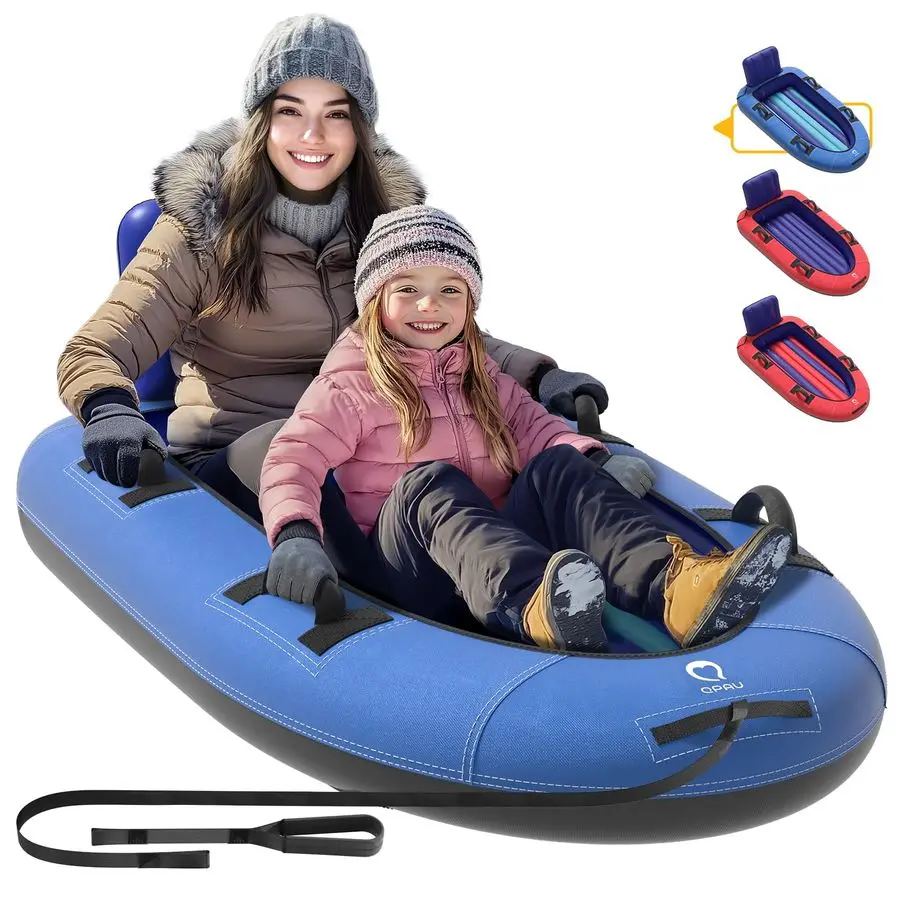 

Snow Sled with Premium Canvas Cover, 2 Person Inflatable Heavy Duty Snow Tube with Reinforced Handles, Snow Sleds for Kids and A