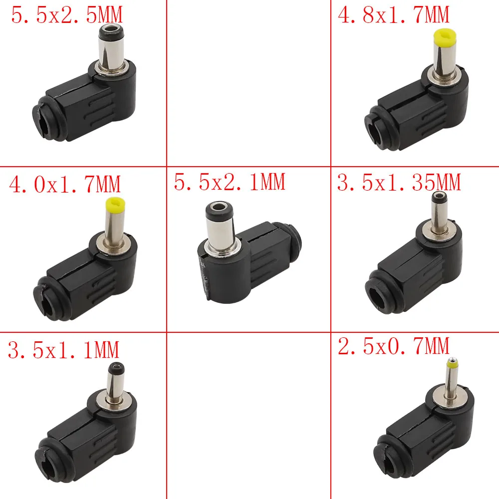 2/5Pcs DC Power Male Plug 2.5*0.7/3.5*1.1/3.5*1.35/4.0*1.7/4.8*1.7/5.5*2.1/5.5*2.5 mm Right Angle L Shpae Plugs Connector