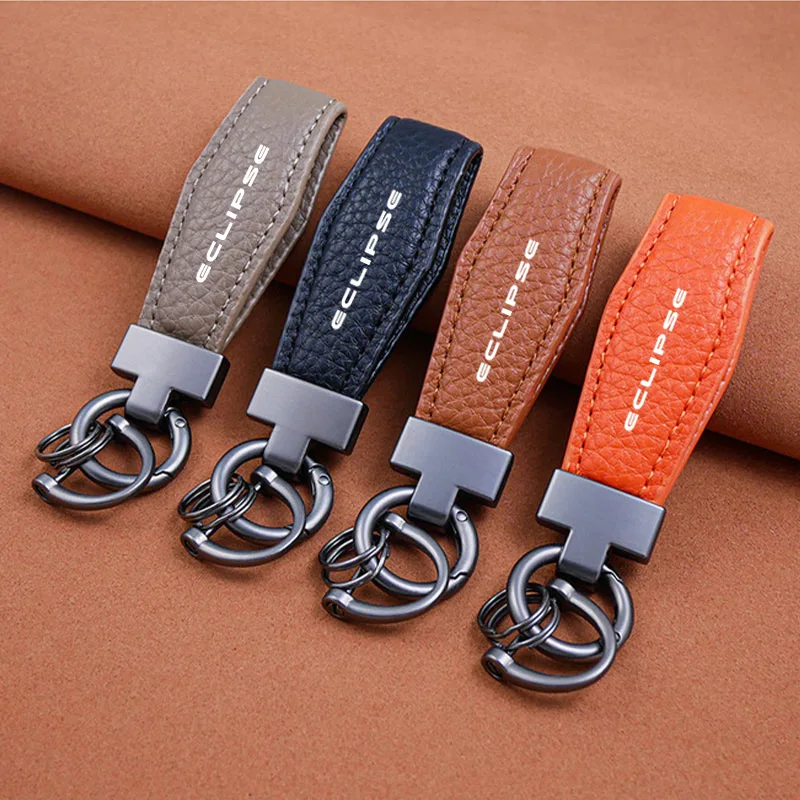 Classic Vintage Leather Keychain Men Personality Fashion Leather Car Key Ring For Mitsubishi Eclipse Car Accessorie Senior sense