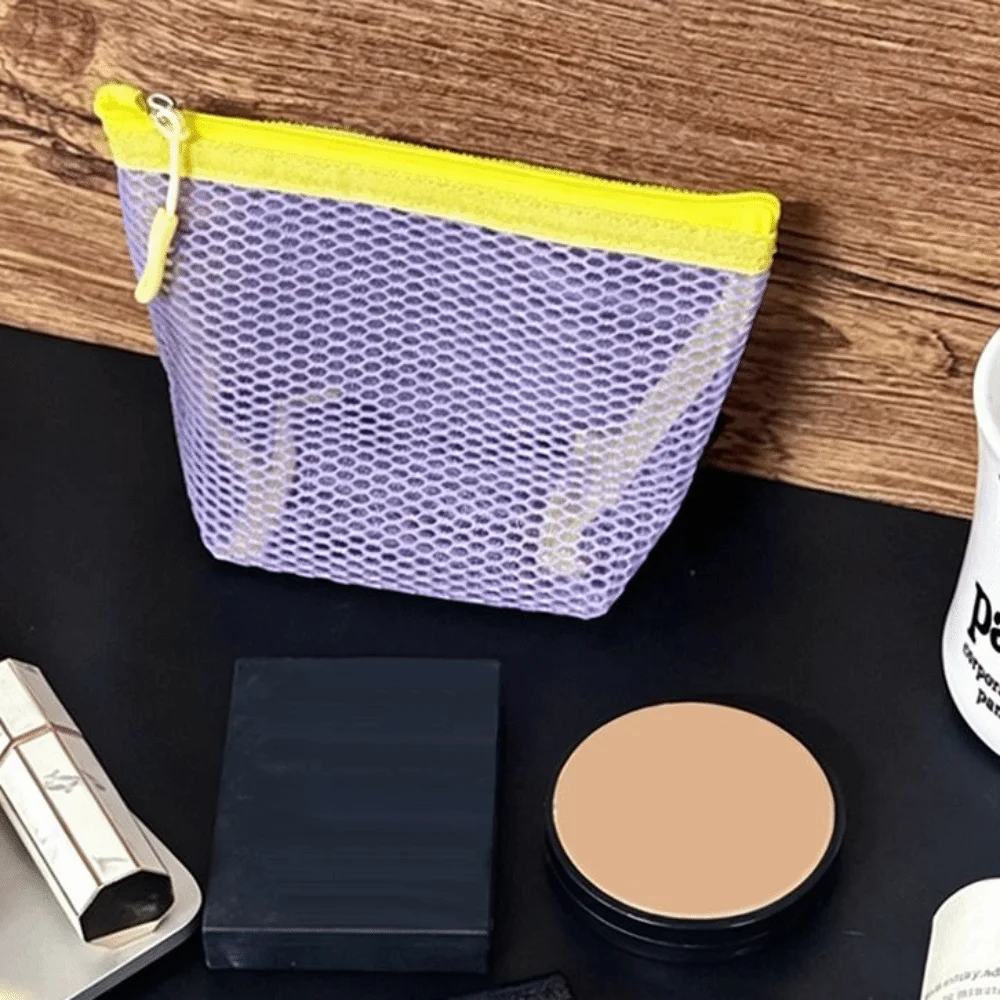 Candy Color Nylon Mesh Cosmetic Bag Mesh Zipper Closure Cosmetic Storage Bag Portable Travel Sundries Bag Cosmetic Organizer