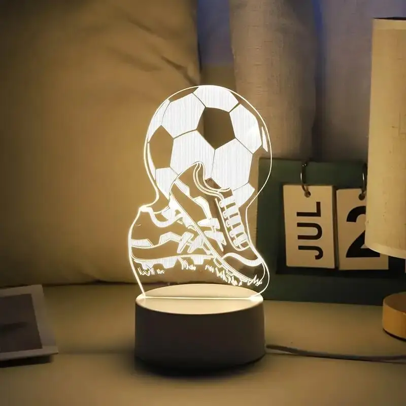 1pc Football  3D Night Light, 3D Optical Illusion Lamp With Touch, 7-Color Changing Ambient Light For Bedroom