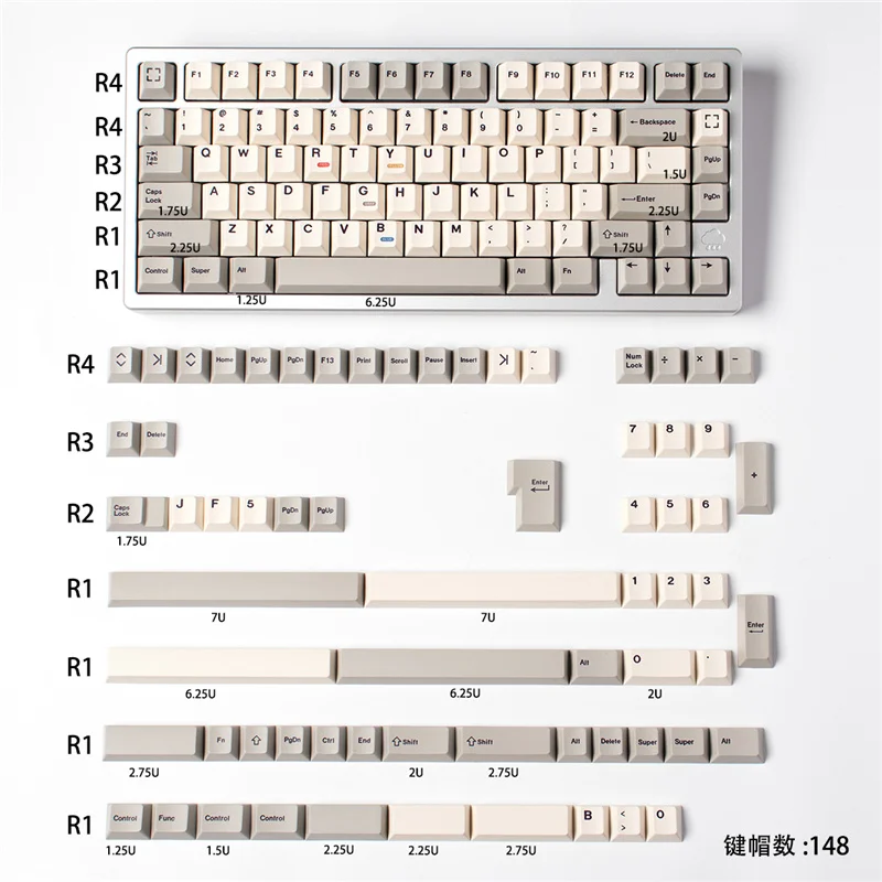 

etro100 Mechanical Keyboard Keycaps 148/60 Keys PBT Sublimation Cherry Profile For 61/64/68/75/84/87/96/980/100/104 Keyboard