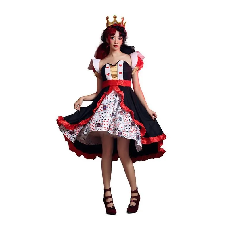 

Юбка с принтом красной королевы и покера на Хэллоуин, Алиса в стране чудес, ролевое представление доктора, китайский бренд, женский этнический сценический костюм