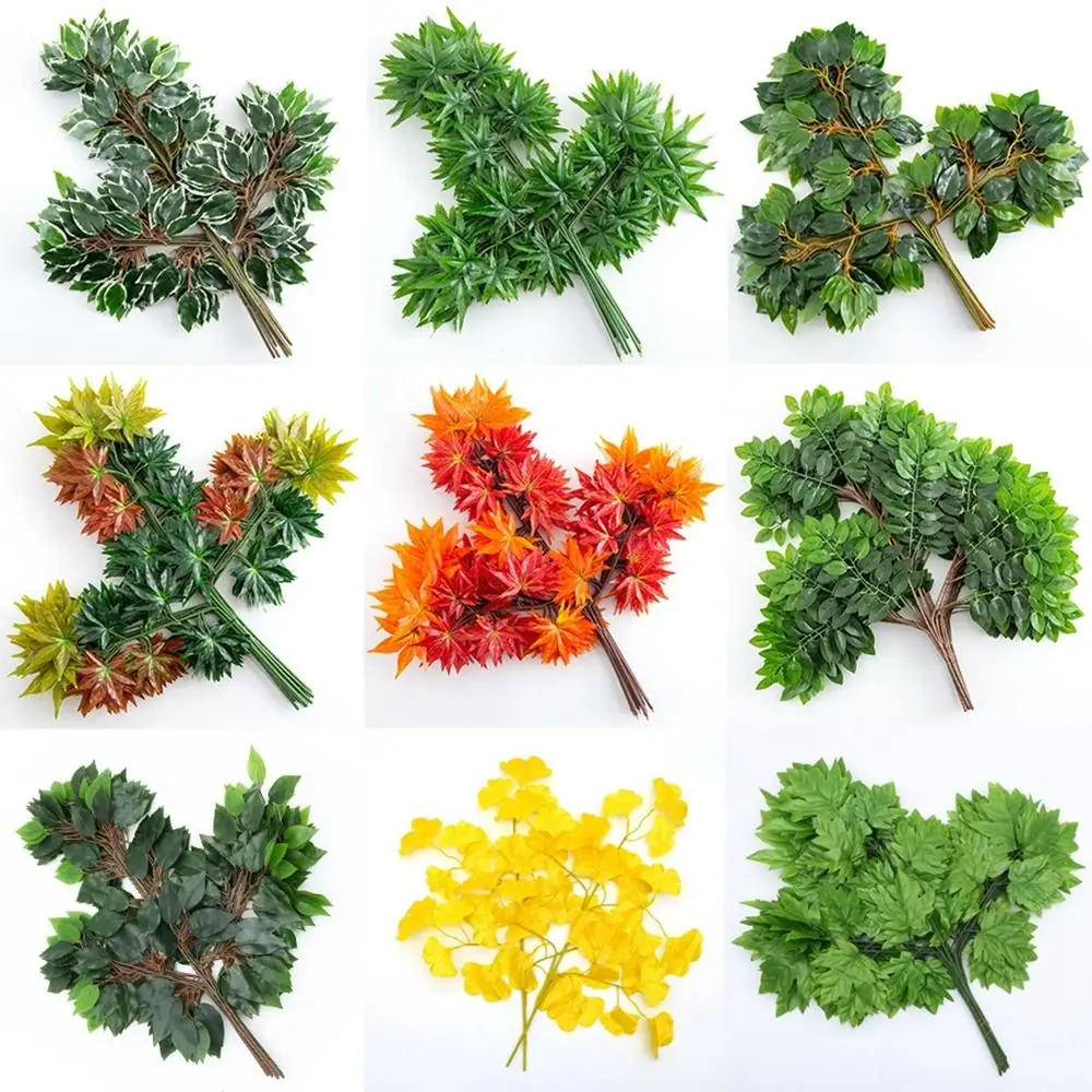 High Quality 10Styles Banyan Tree Leaves Green Color Fake Leaves Ginkgo Biloba Branches Home Decoration