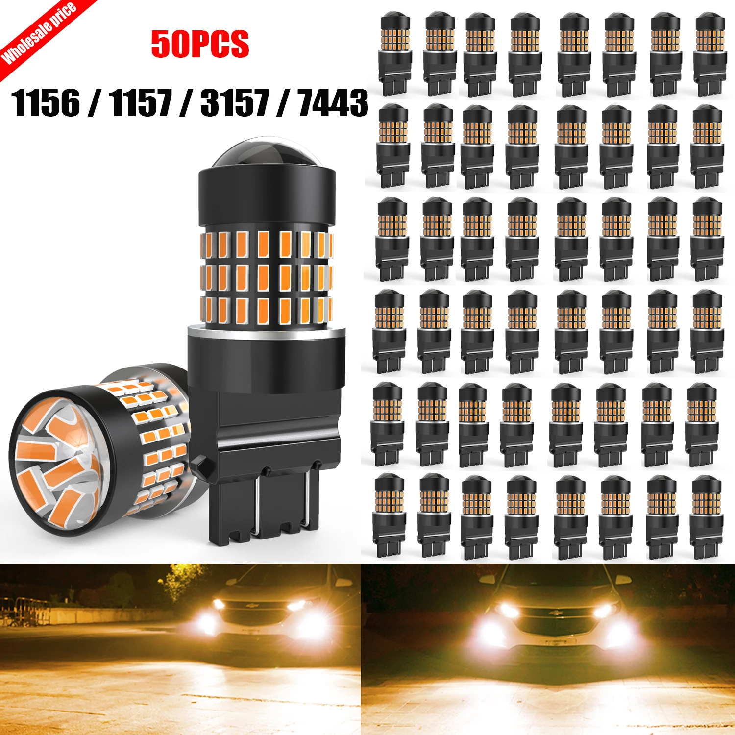 50pcs 1157 3157 7443 1156 Error Free LED Tail Light Bulb IP65 35,000+ Hours Lifespan For BMW Ford Honda Hyundai Mercedes Benz