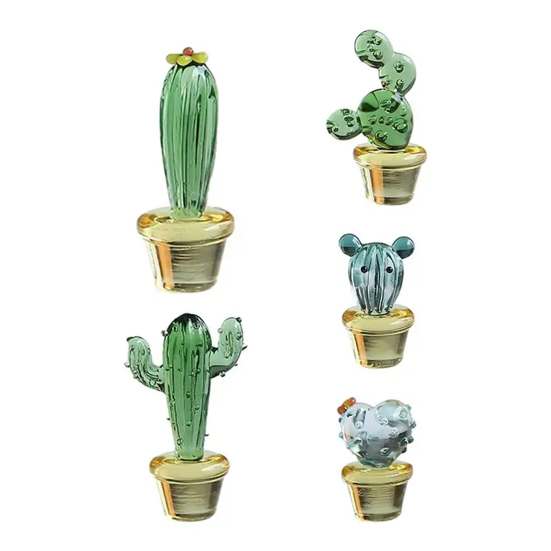 Mini Blown Glass Cactus Simulation Desert Plants Collectibles 5pcs Mini Cute Creative Sturdy Handmade Hand Blown Glass Cactus