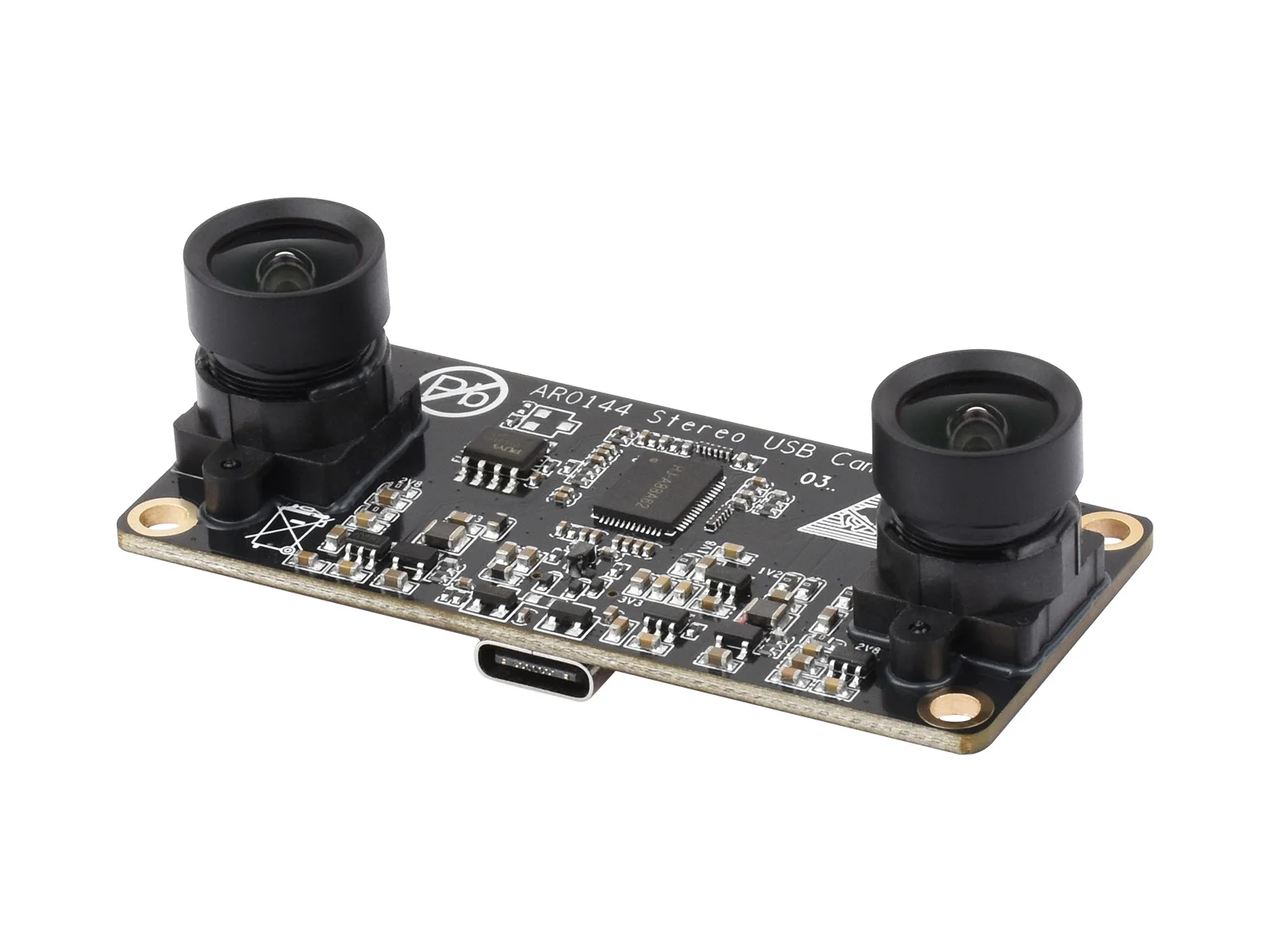 Waveshare AR0144 2MP Stereo USB Camera Module, AR0144 Sensor Chip, USB2.0 Port, Synchronized Same-frame Output 52mm Baseline