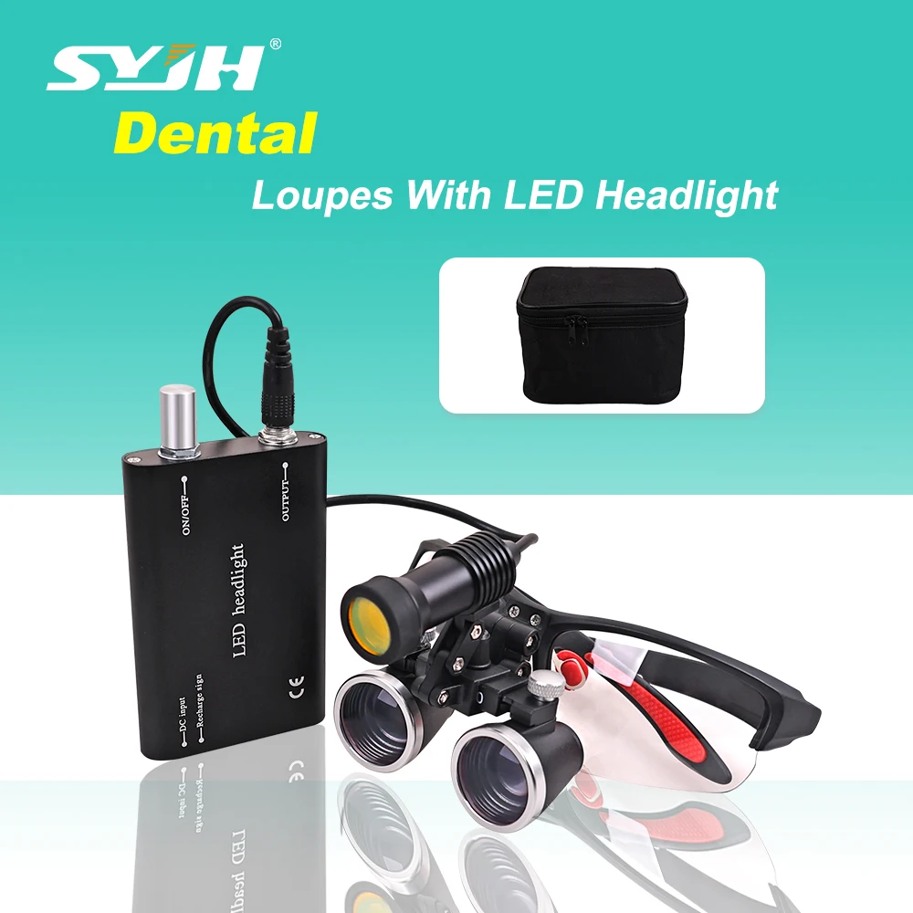 

SYJH Dental Binocular Magnifier Rechargeable with 5W Spotlight Headlight 2.5X 3.5X Optical Loupes Dentistry Surgical Tools