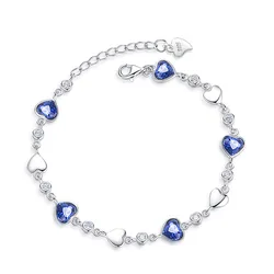 925 Silver Blue Zircon Heart Love Bracelets For Women Wedding Luxury Jewelry Accessories Jewellery
