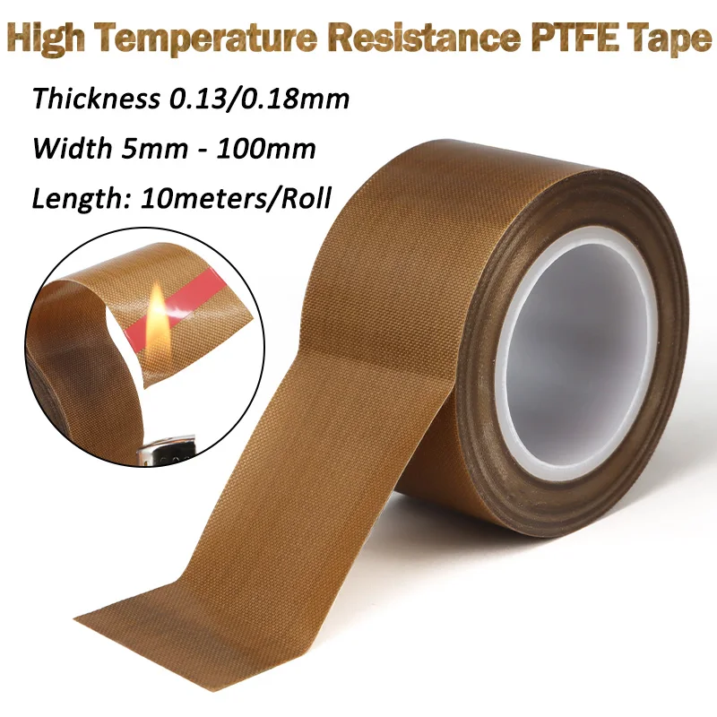 10M/Roll High Temperature Resistance PTFE Tape Thickness 0.13/0.18mm Width 5 - 100mm Heat Insulated Adhesive Sealing Tape Cloth