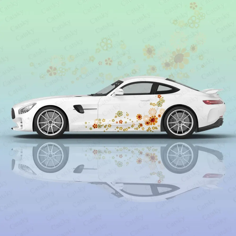 Colorful Floral Women Car Wrap Protect Sticker Car Decal Creative Sticker Car Body Appearance Modification Decorative Stickers