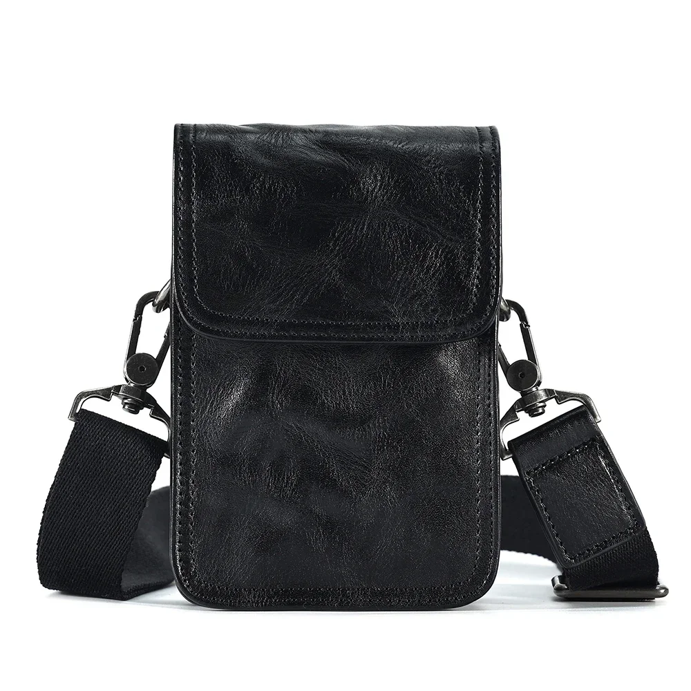 Bolso cruzado pequeño de cuero genuino, riñonera con solapa a la moda para hombre, bolsa para teléfono, bolso informal de viaje para senderismo, bolso con cinturón de hombro