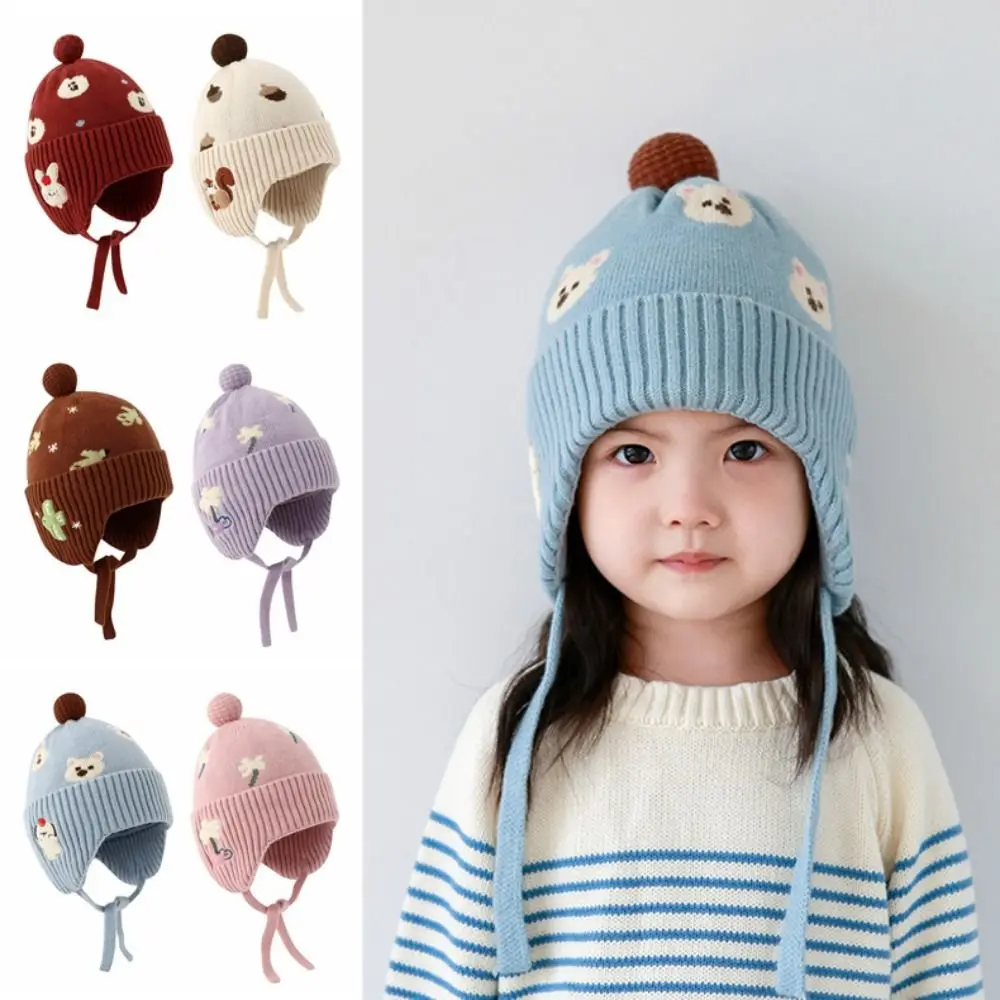 

Fleece Lining Winter Baby Crochet Hat Soft Windproof Toddler's Plush Knitted Cap Thermal Solid Color Kids Ear Protection Hat