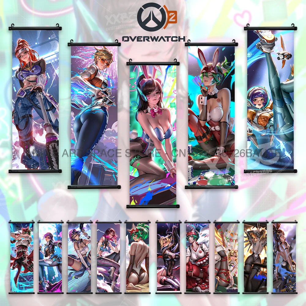 

Overwatch Hanging Painting Orisa Home Decoration First-Person Shooter Game Poster D.Va Wall Art Mercy Scroll Picture Wallpaper