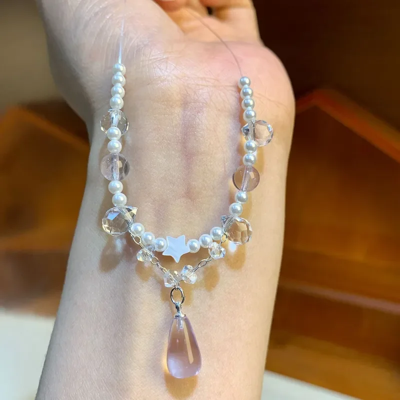 Crystal Necklace Amethyst Water Drop Fishing Line Clavicle Chain Adjustable Extension Chain Fashion Accessories Women's