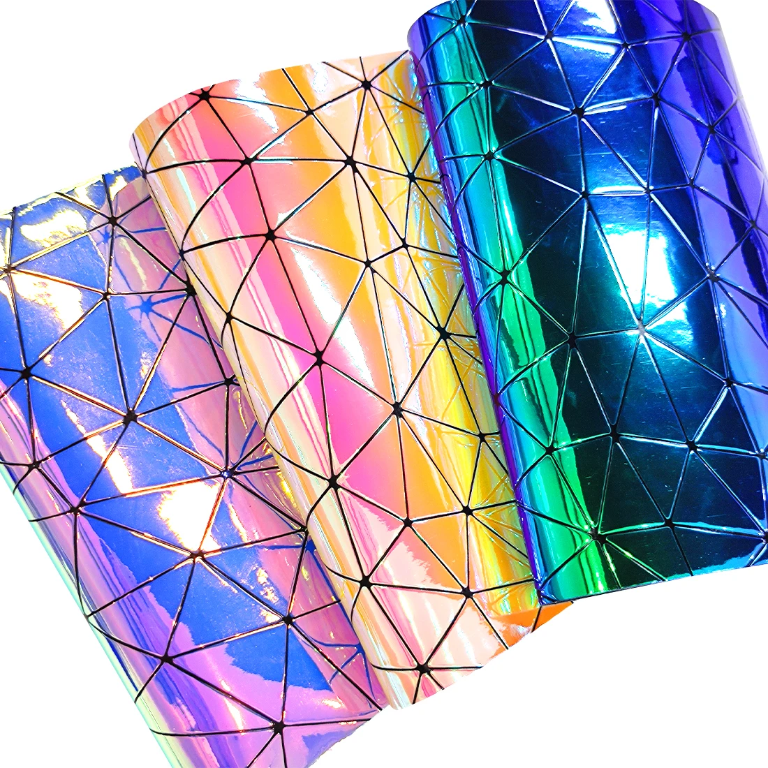 

Geometric abstract synthetic pu leather Dichroic Holographic Metallic Leather Fabric Sheet For Shoe/Bag/Earrings DIY 45*135CM