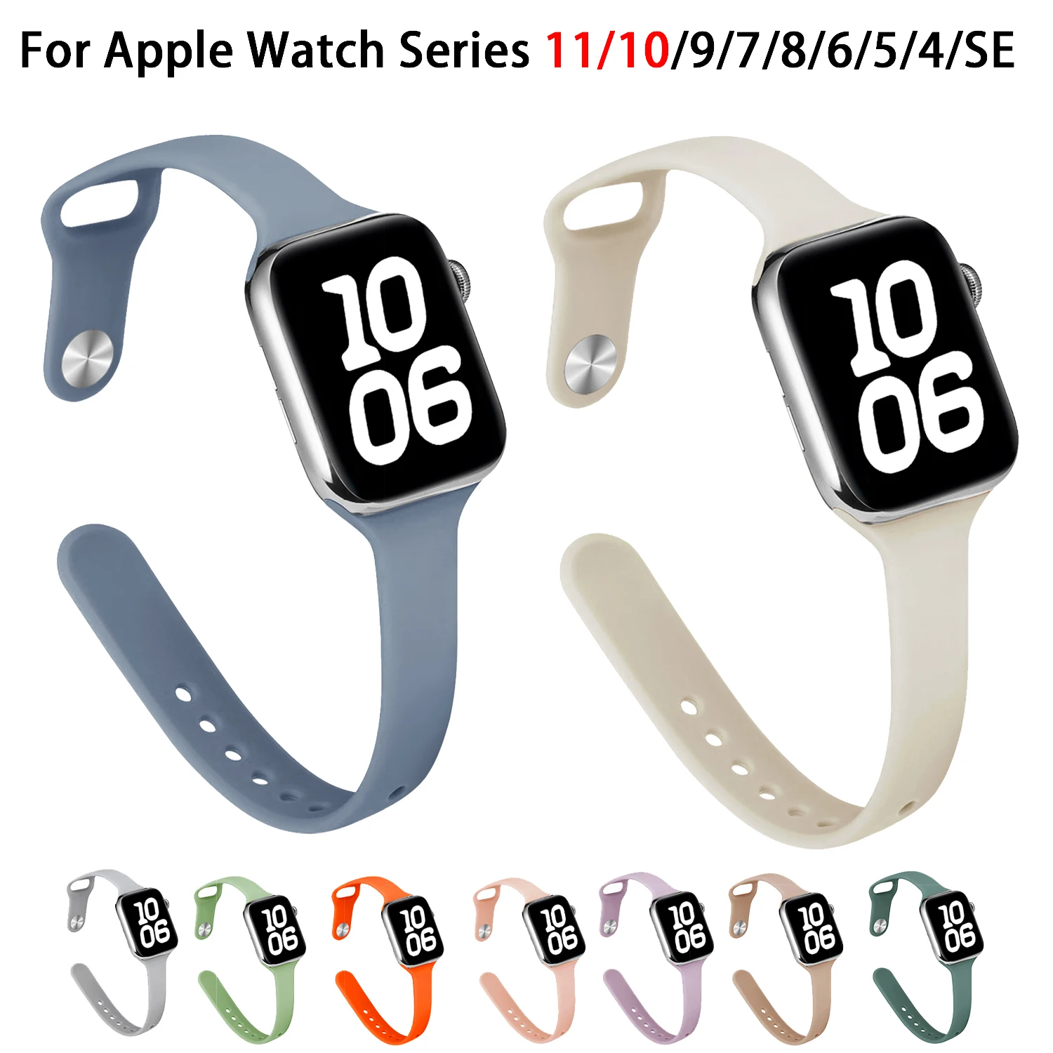 Schlankes Silikon-Sportarmband für Apple Watch 46mm 44mm 42mm 41mm 40mm 45mm Komfortables Damenarmband für iWatch Series 11 10 9 8 7 6 5 SE3