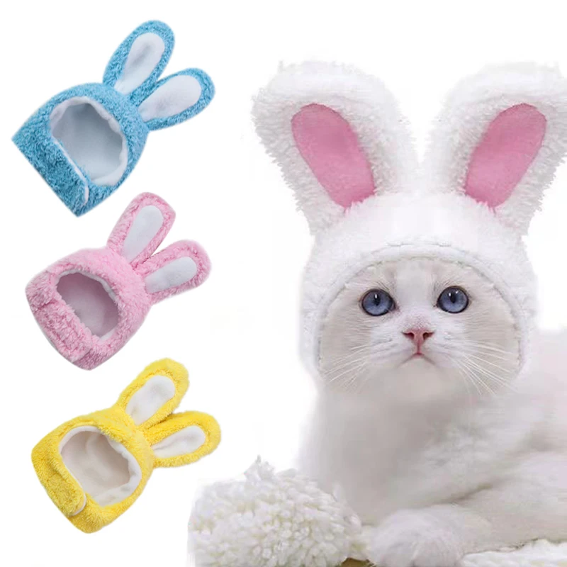 Funny Cat Headgear Cute Rabbit Ears Cap for Cats Warm Plush Pet Hat Christmas Cosplay Props PhotoProp Kitten Headwear Supplies