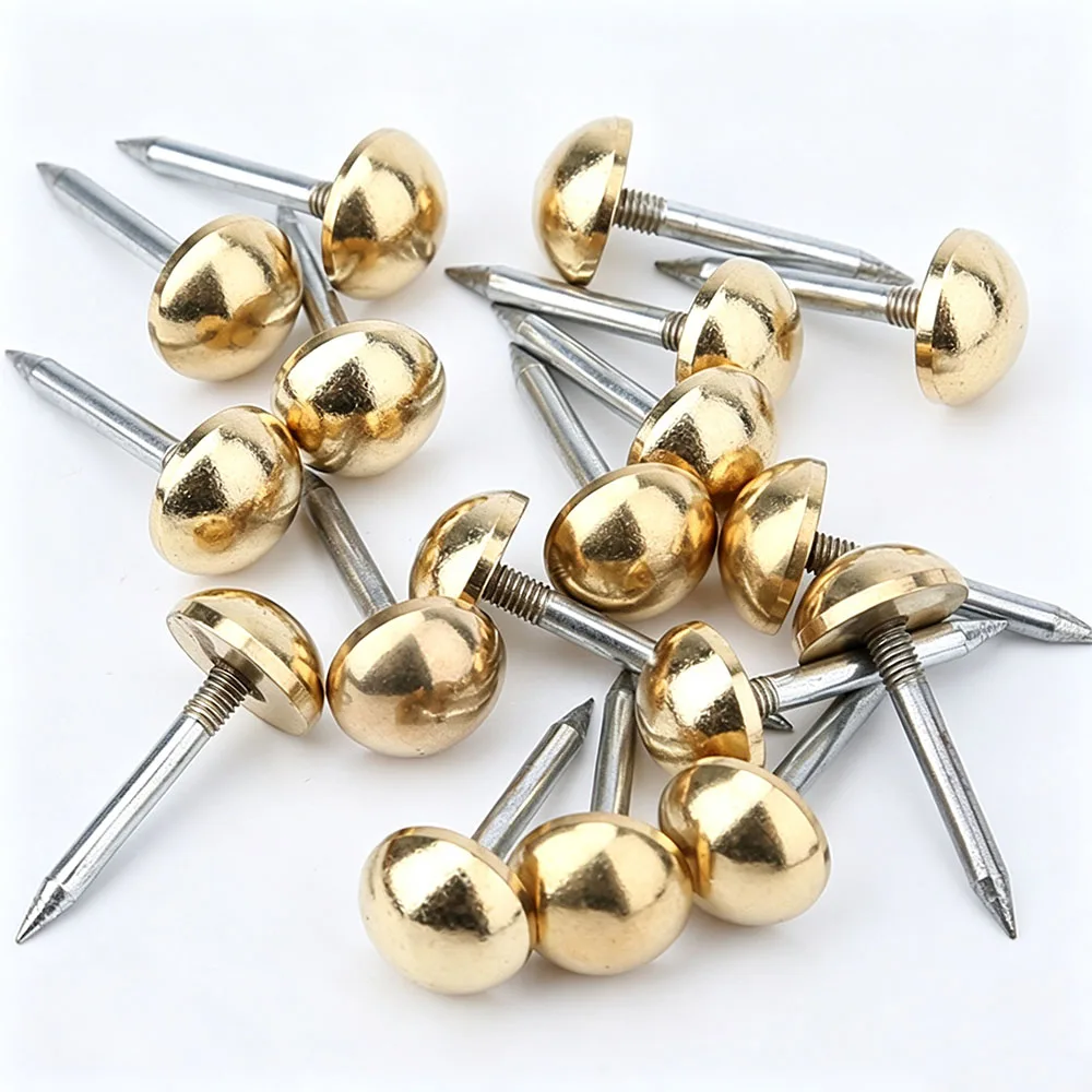50 pièces de clous décoratifs vintage en laiton massif, clous ronds de 6 à 12 mm de diamètre, 22 mm de long, pour canapé, porte, boîte en bois, bricolage