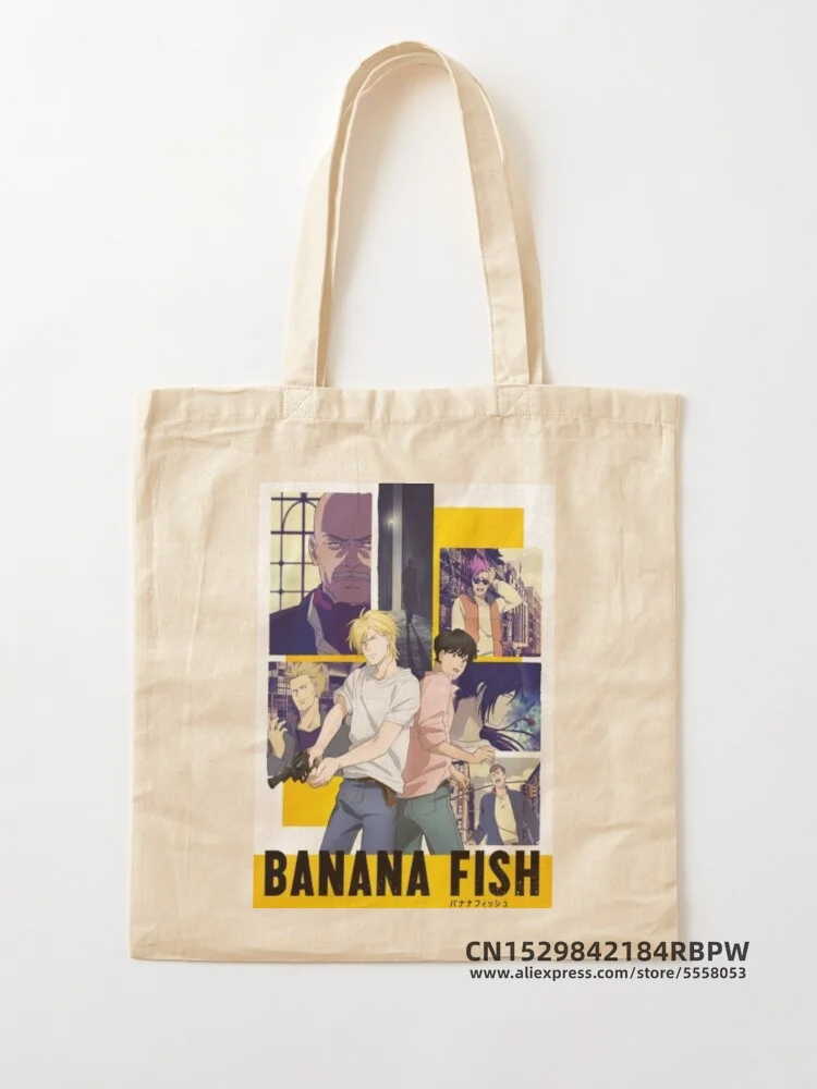 Banana Fish Tote Bag Women Eco Reusable Shoulder Shopper Bags Bolsas De Tela