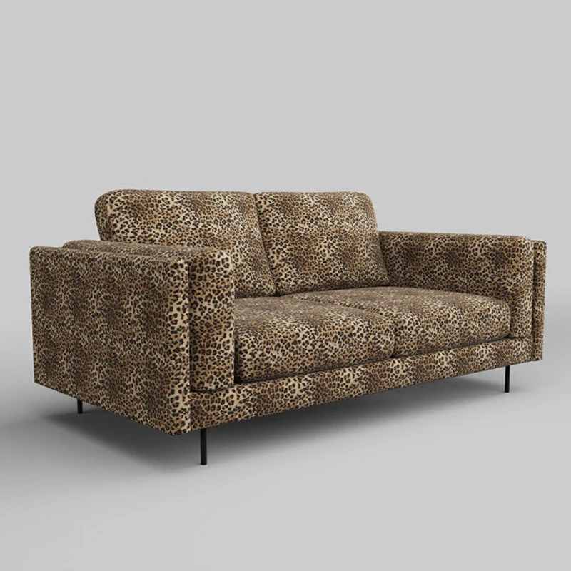 American leopard print fabric sofa retro style small apartment living room three-person homestay double combination French