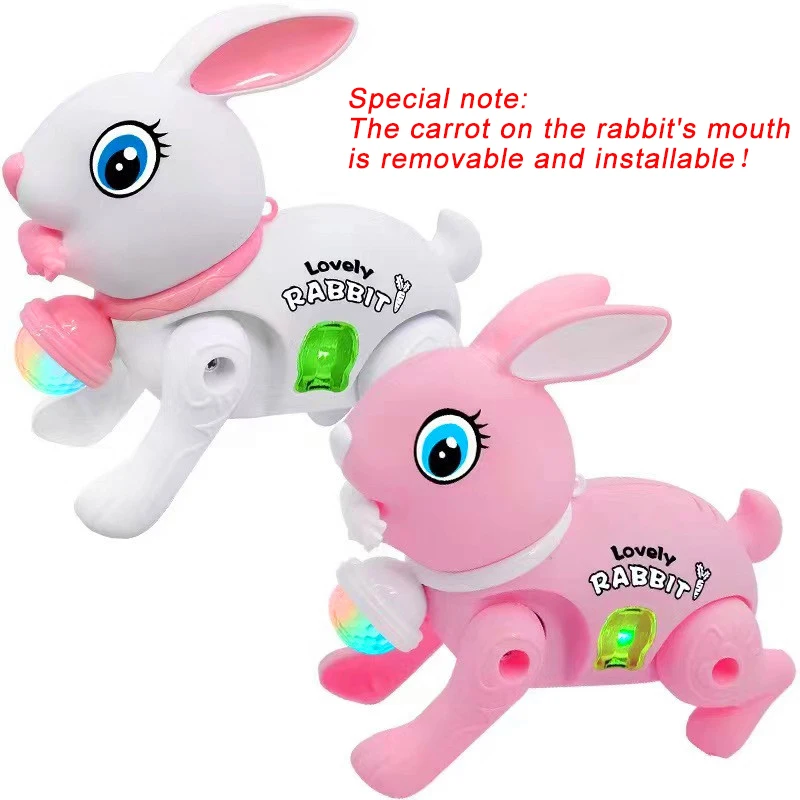 New Cartoon Electronic Walking Rabbit Toy Music Lovely Luminescent with Traction Rope Toys Crawling Toys(color randomly sent)