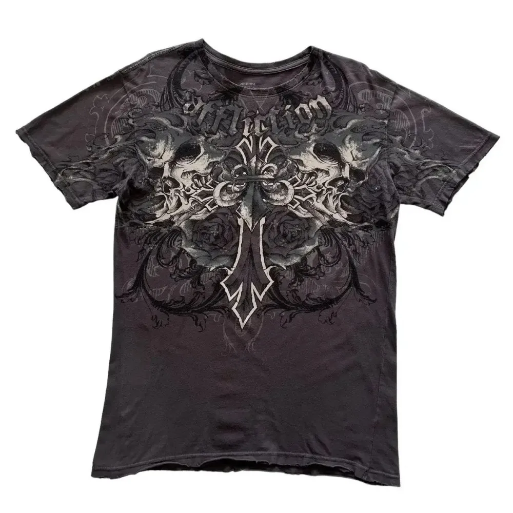 Sommer männer Atmungsaktive Rundhals T-shirt Y2K Retro Kleidung Punk Hip Hop Muster Gedruckt Outdoor Fashion Top