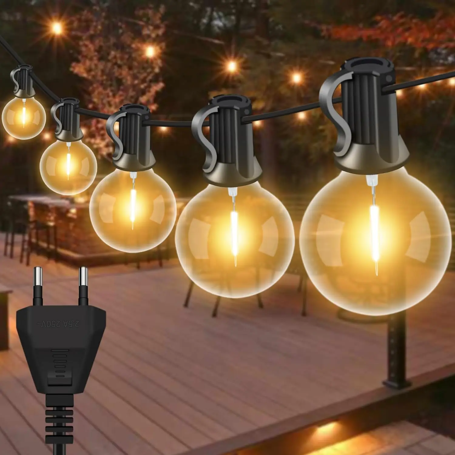 Outdoor LIGHT, 15M LED light string with 50 light bulbs, IP44 waterproof outdoor and indoor decorative light  used for garden