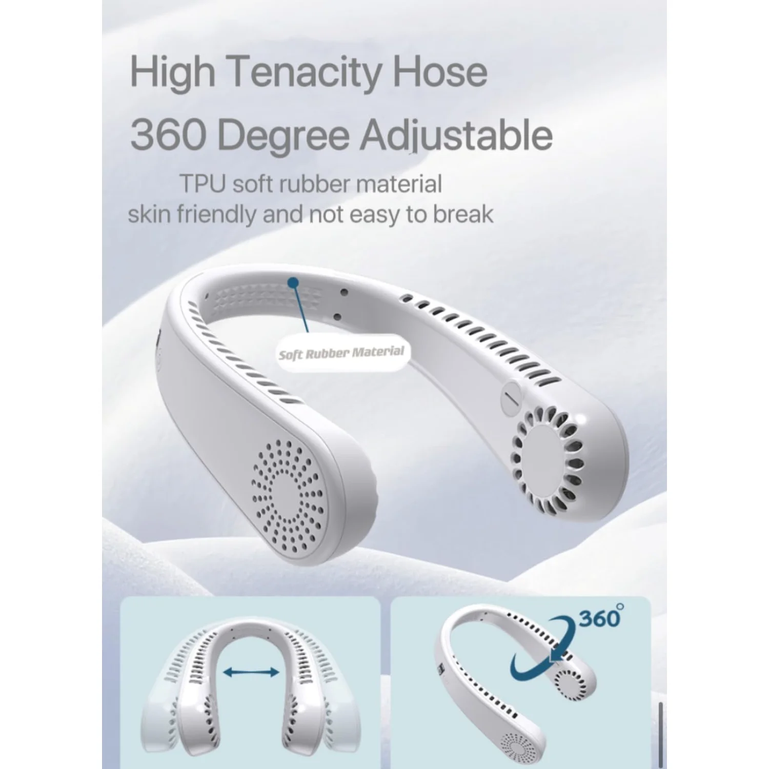 

Портативный шейный вентилятор, безлопастной охлаждающий вентилятор, безлопастной шейный вентилятор с перезаряжаемой батареей 5000 мАч, рабочий время 8 часов, дизайн наушников Pe