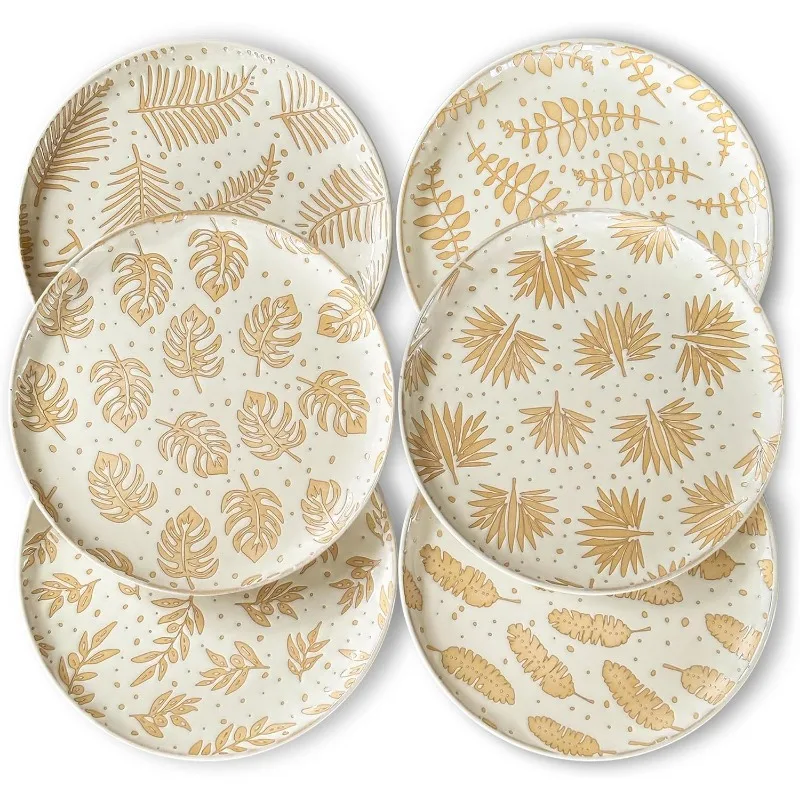 

Mora Ceramic Boho Leaves Plates Set of 6-7.8in - Dessert, Salad, Appetizer, Party Serving Plate. Microwave, Oven, and Dishwasher