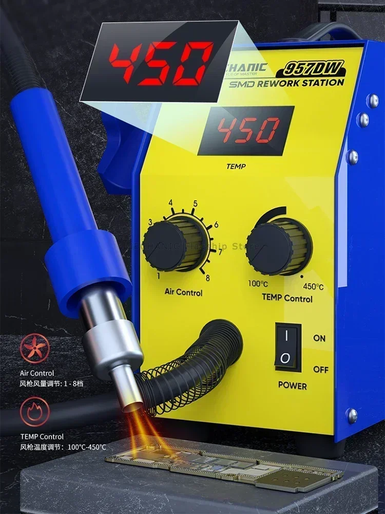 สถานีบัดกรีช่าง 957DW Desoldering Station 2-scroll Hot Air Rework Station สําหรับเครื่องทําความร้อนกระดานหลักดีบุกบัดกรี