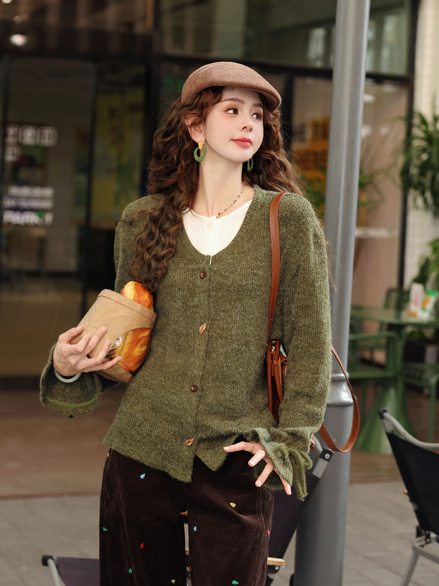 

Свитер Chen Jiajie Mis Forest Casual Lazy Knitted, женский, имитация двухслойности, свободный крой, мягкий, из смеси полиэстера и нейлона, с длинными рукавами