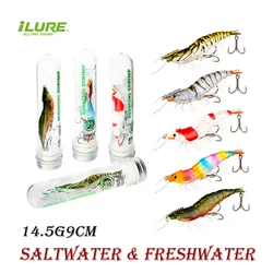 ILURE Double Three Hooks Shrimp Baits Luminous Squid Lure Bottled Swimbait Wobbler Hard Simulation Silicone Artificial Lures