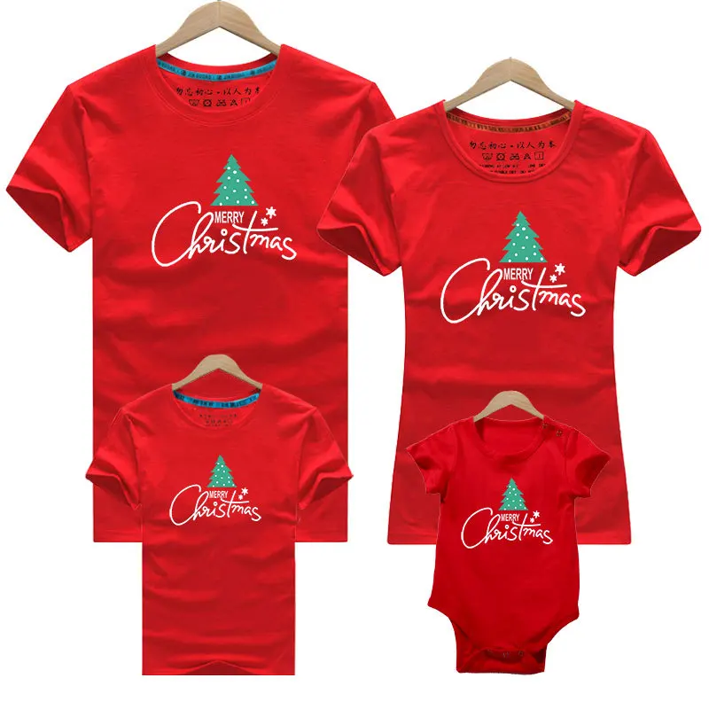 

Cute Christmas Tress Family Matching Clothes Mom Dad Son Daughter T-shirts Summer Kids Tees