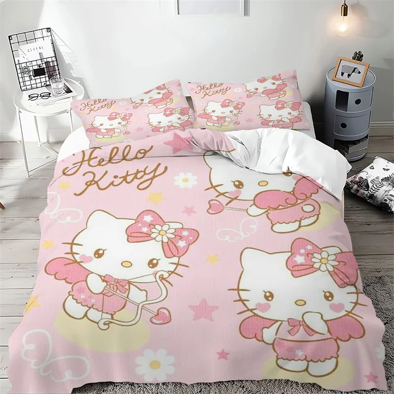 Dekorasi kamar anak Universal, gambar kartun Anime 3D Digital Printing Hello Kitty warna-warni selimut pola kartun Universal