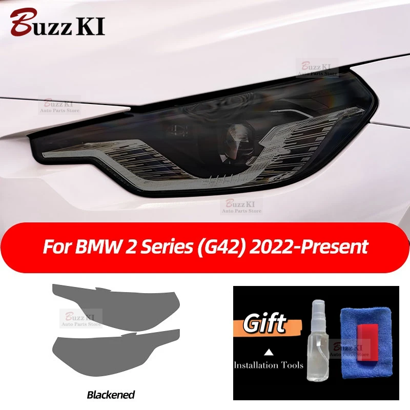 For BMW 2 Series Coupe G42 2022 M240i 2 Pcs Car Headlight Protective Film Front Light Transparent Smoke Black TPU Sticker