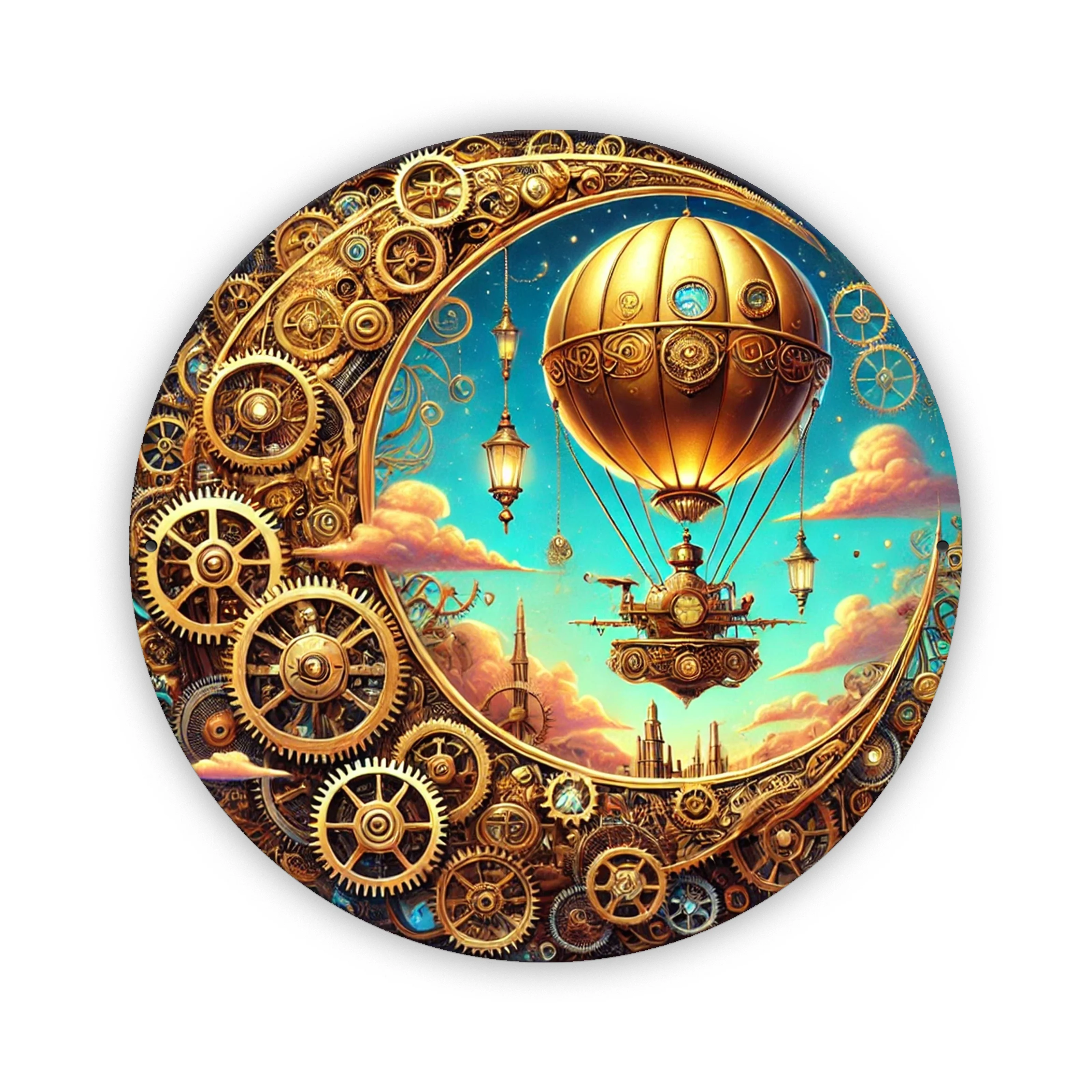 Steampunk Golden Moon & Container Metal Aluminum Wall Sign - Vintage Bar Decor, Retro Kitchen Plaque, 20.32x20.32 cm