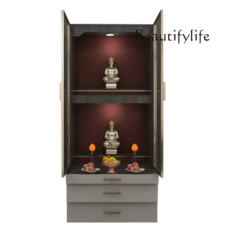 

Offering table Buddha cabinet Living room Buddha niche New Chinese vertical cabinet with door Solid wood shrine