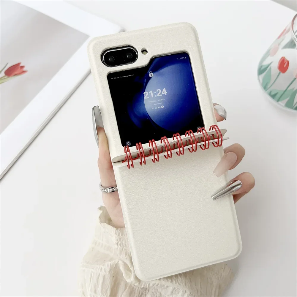 

Spiral Notebook Style Phone Case For Samsung Galaxy Z Flip 6 5 4 3 Flip6 Flip5 Flip4 Flip3 5G Hinge Protection Shockproof Cover