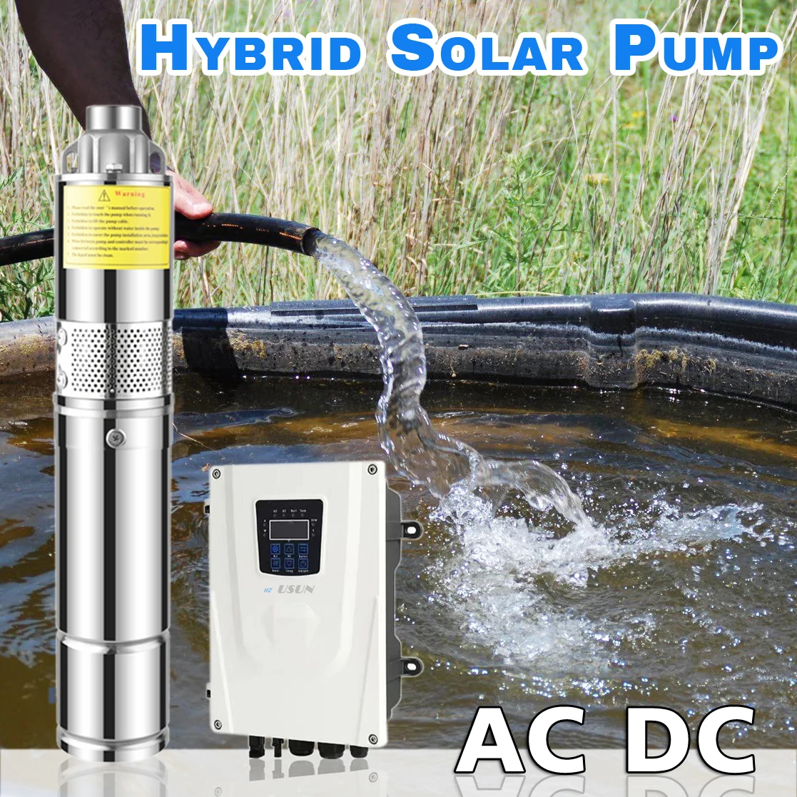 1 HP Solar Submersible Helical Rotor Pump Hybrid Low Flow High Head for Water Tank DC AC Screw Deep Well Jet Pump