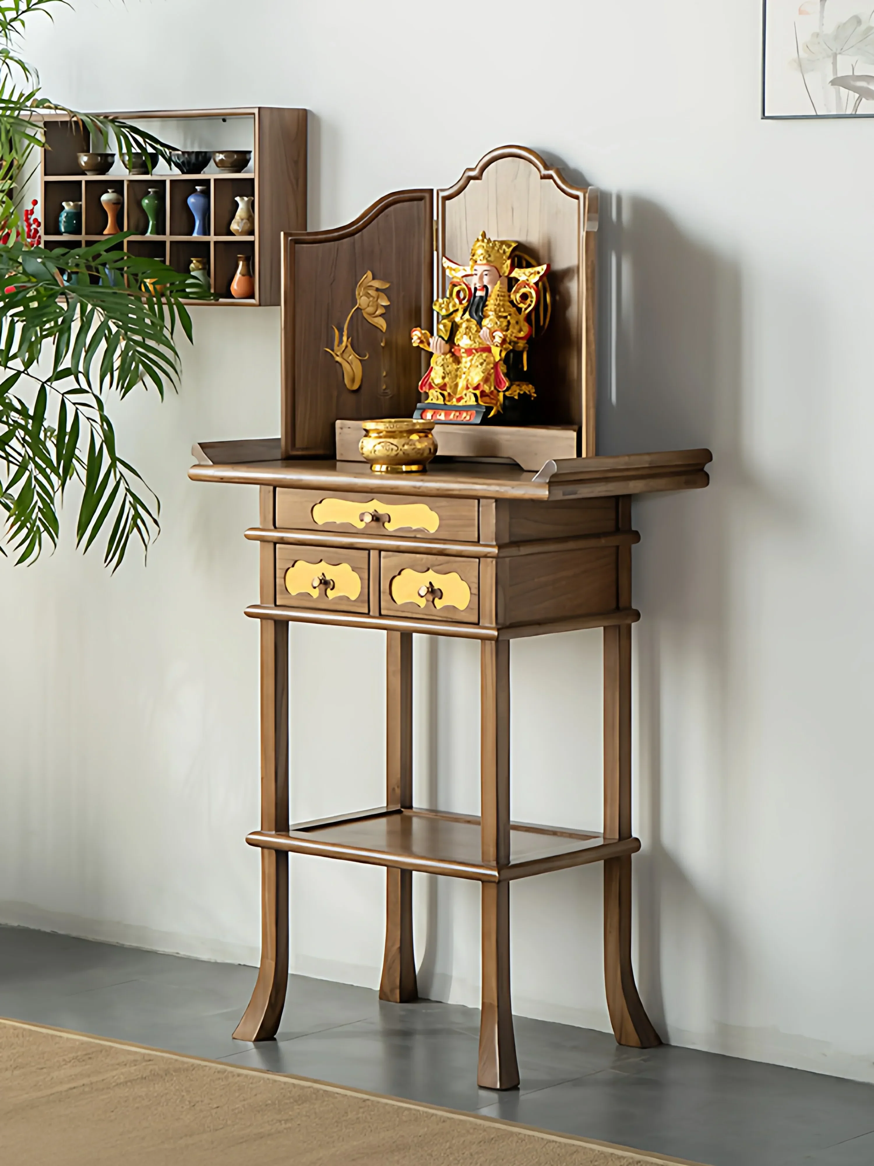 HYS new Chinese solid wood Buddhist niche Buddhist platform incense table table God of Wealth statue small vertical household