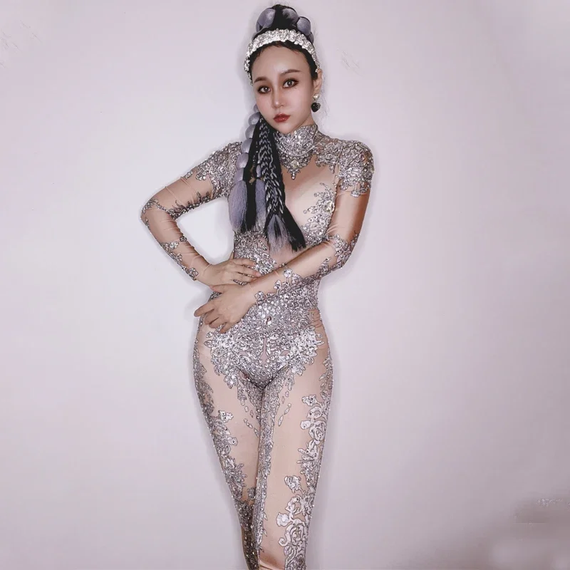 Nightclub Bar Dj Ds Jazz Dance Clothing Women Sexy Rhinestones Jumpsuit Carnival Party Outfits Gogo Costumes Rave Clothes