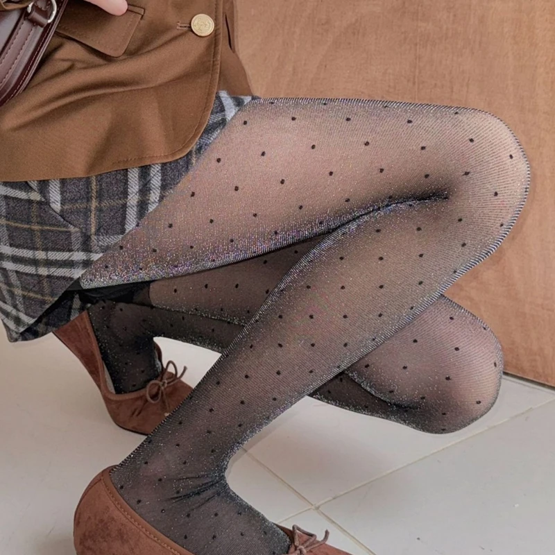 Sexy Women Tights Spring Autumn 2025 Female Dot Black Stockings Ladies Party Shining Elastic Hosier Pantyhose Effect Sock Pants