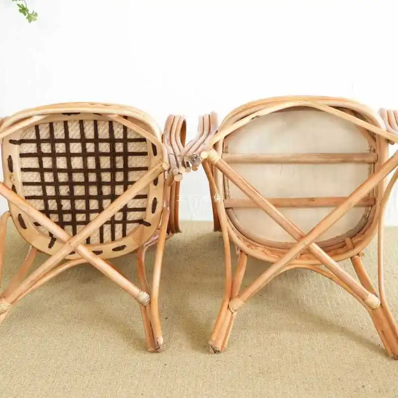 Brown rope rattan woven chair elderly backrest seat single rattan chair office tea chair balcony leisure lounge chair