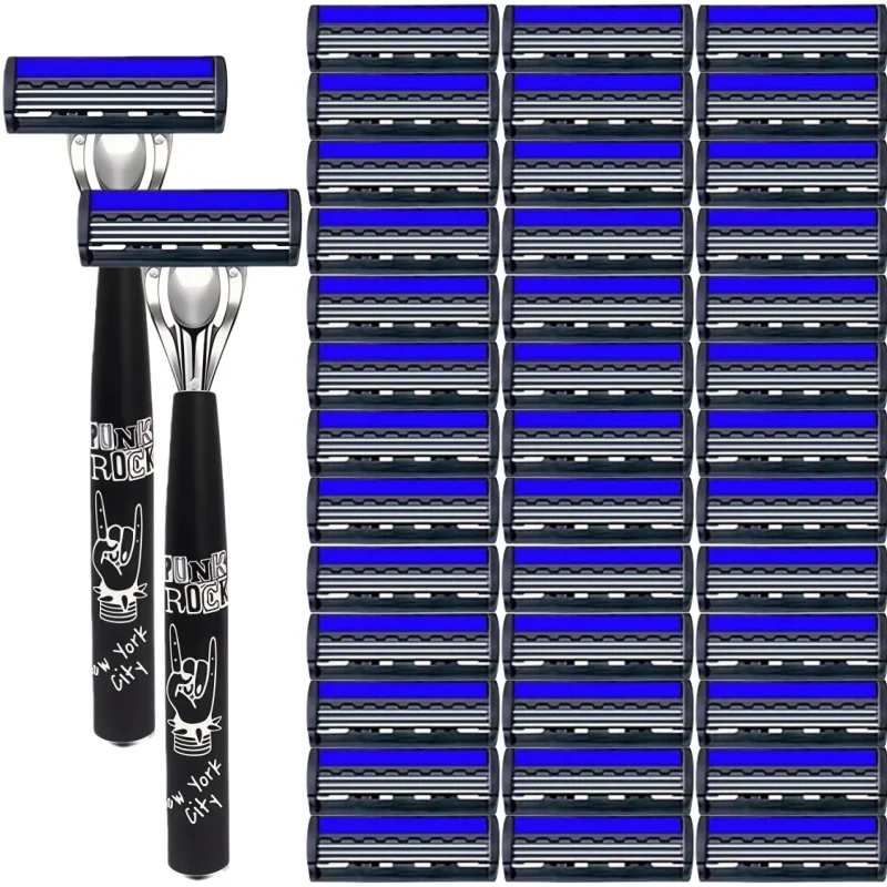 

Men's Safety Razor Manual Stainless Steel 3-Layer Blade Hair Removal Tool Replaceable Razor Head Grooming Kit