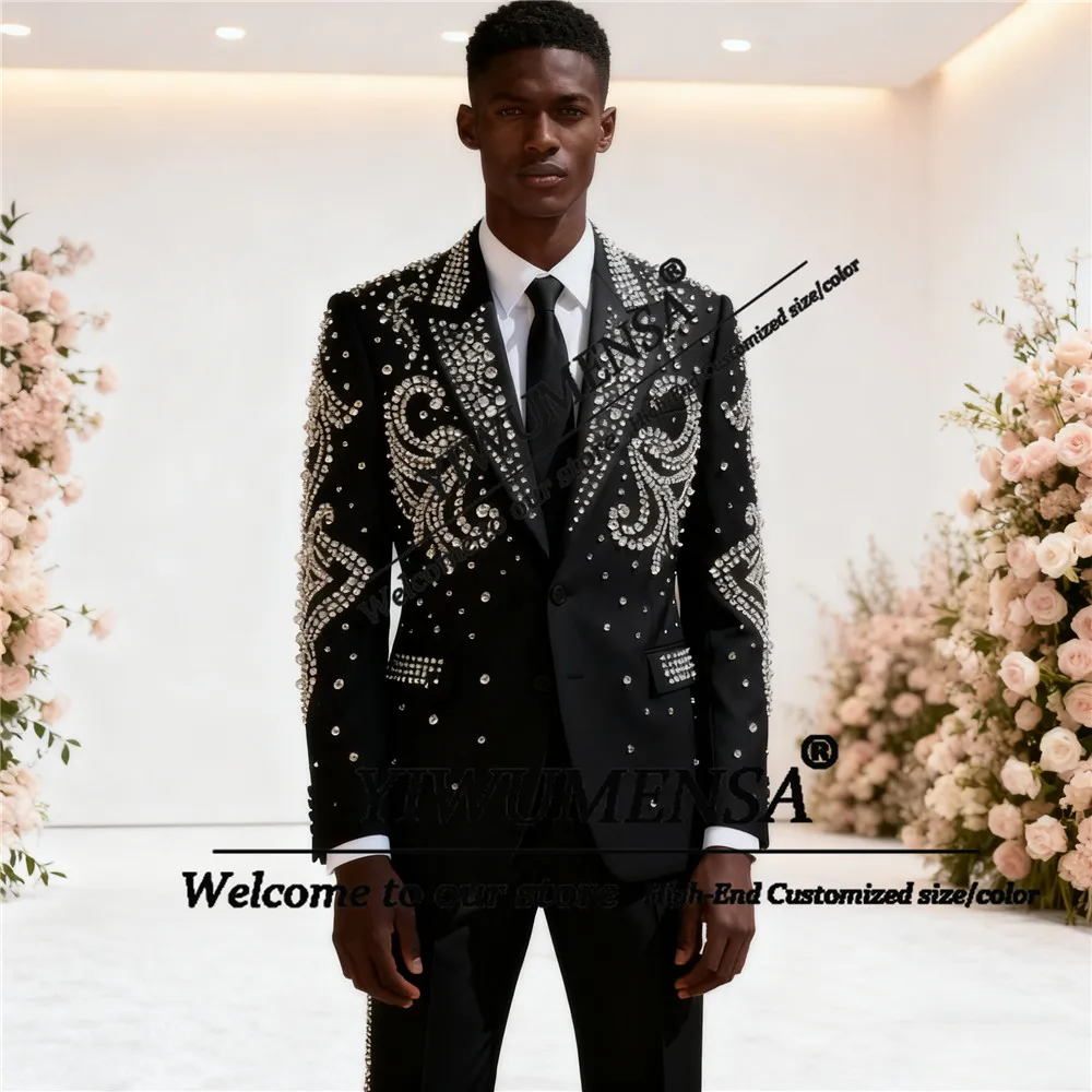 

Мужской костюм с блестящими камнями и бисером, индивидуальный свадебный пиджак для выпускного вечера, комплект из 2 предметов, костюм Homme, однобортный смокинг для жениха