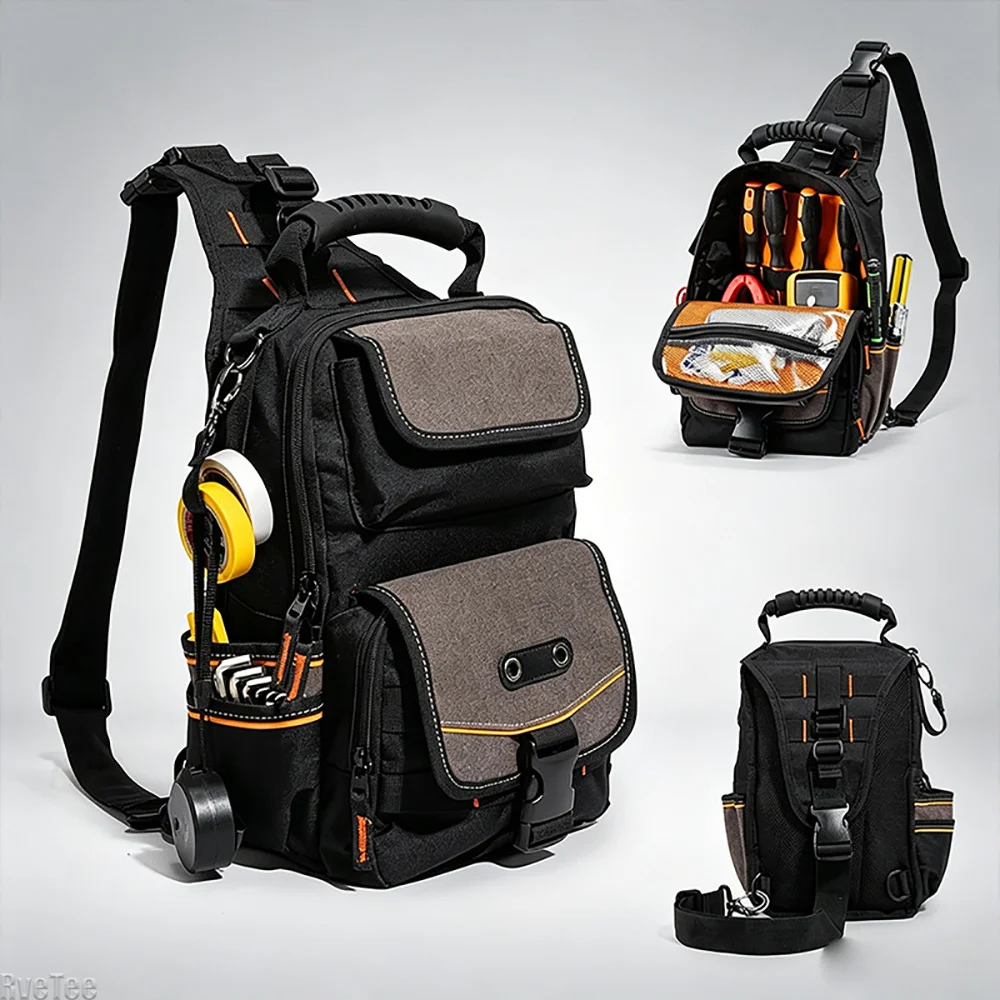 Electrician Tool Pouch Bag HVAC Tool Organizer Heavy-Duty Ergonomic Handle Removable Shoulder Strap for Electrician Tools