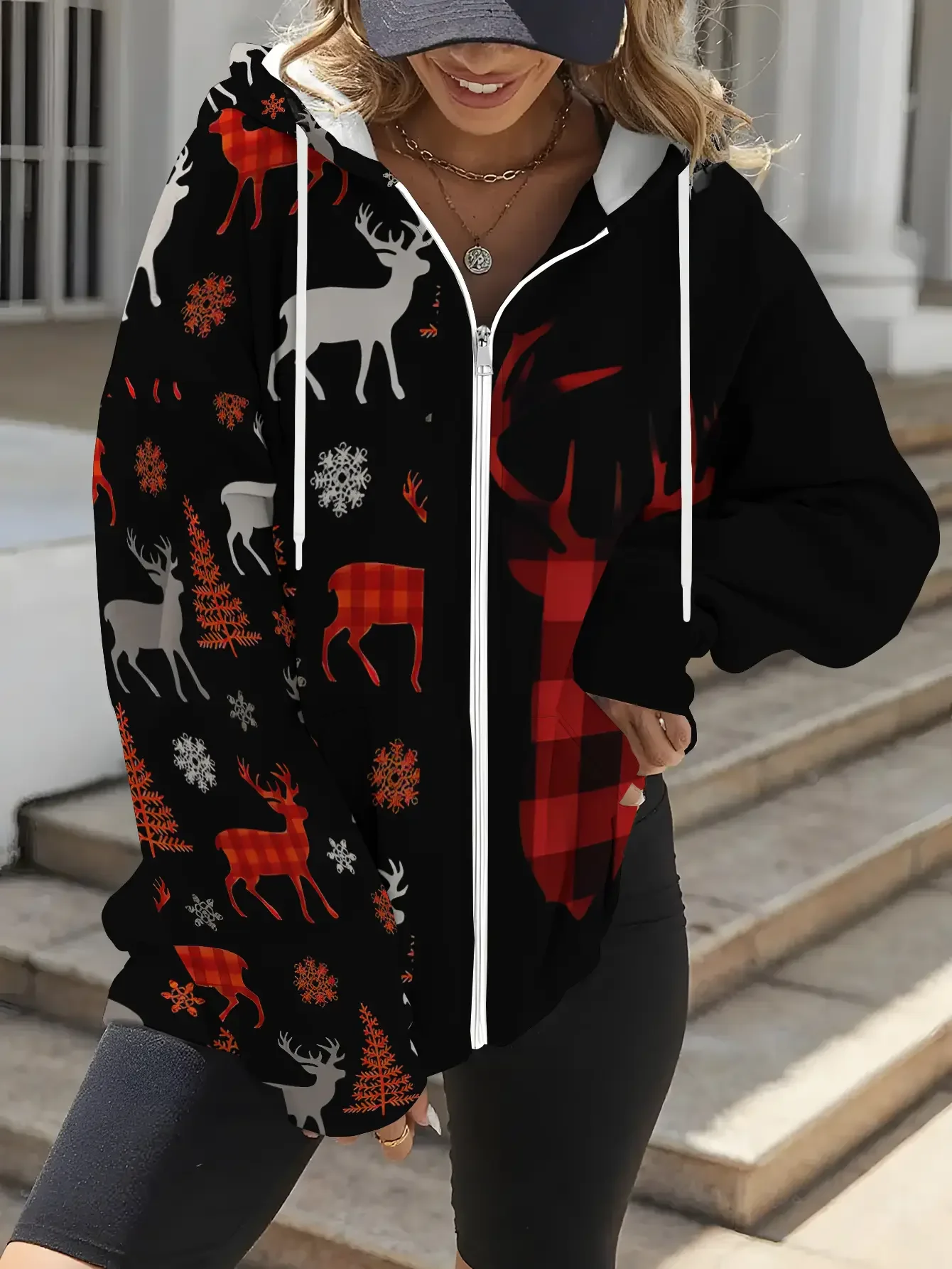 سترة نسائية جديدة بغطاء للرأس بسحاب لعيد الميلاد لعام 2026، عصرية، مناسبة للربيع والخريف، زينة حفلات عيد الميلاد #5