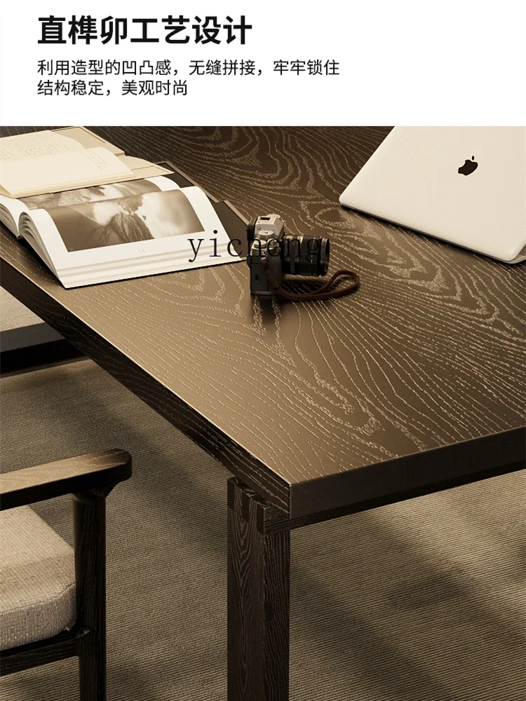 Tqh Solid Wood Living Room Large Long Desk Light Luxury Modern Black Computer Desk Home Desk