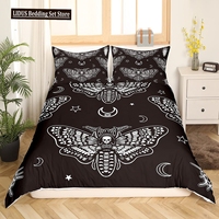 Black Death Moth Duvet Cover Set Gothic Skull Bedding Set Butterfly Bedclothes Moon Stars Polyester Quilt Cover For Kids Teens